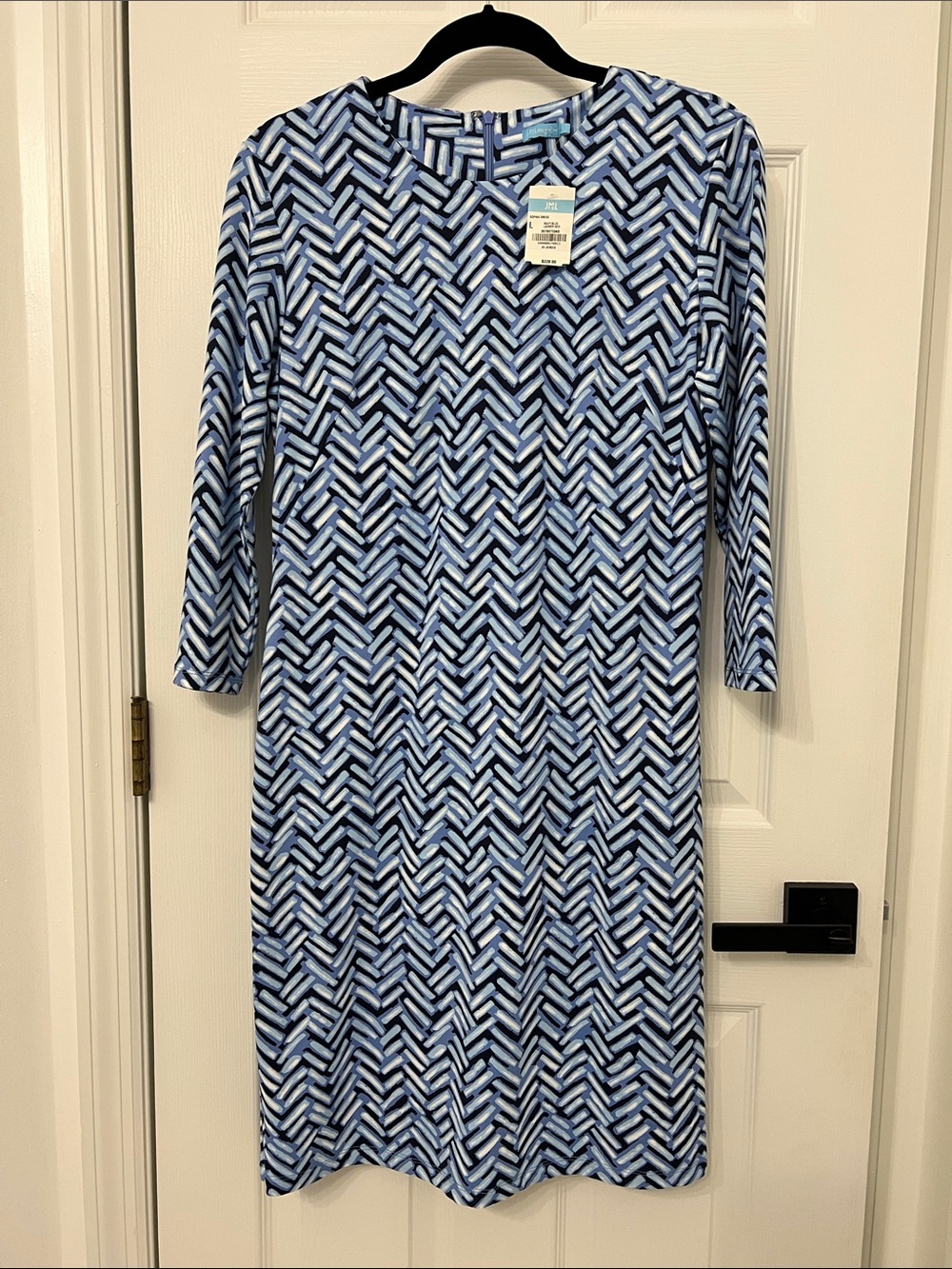 J. McLaughlin Sophia Blue Geometric Sleeve Shift Dress NWT!